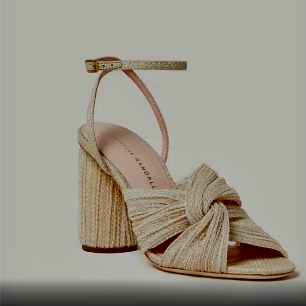 Loeffler Randal - Knotted Sparkle Sandal in Cream Mesh - Worn 1x - Wedding Shoe